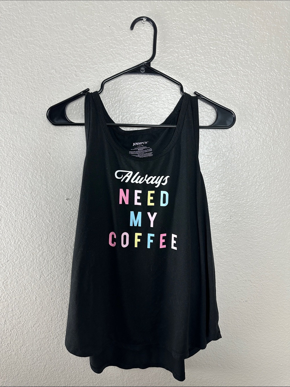 JoySpun Women’s “I need my Coffee” Black Tank Top Size L